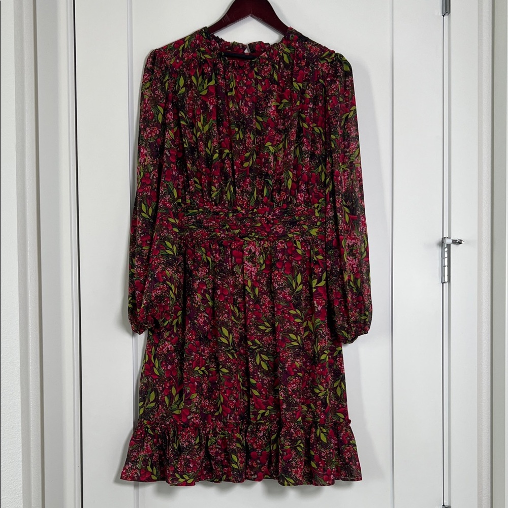 Julia Jordan Red and Green Floral Long Sleeve Dress